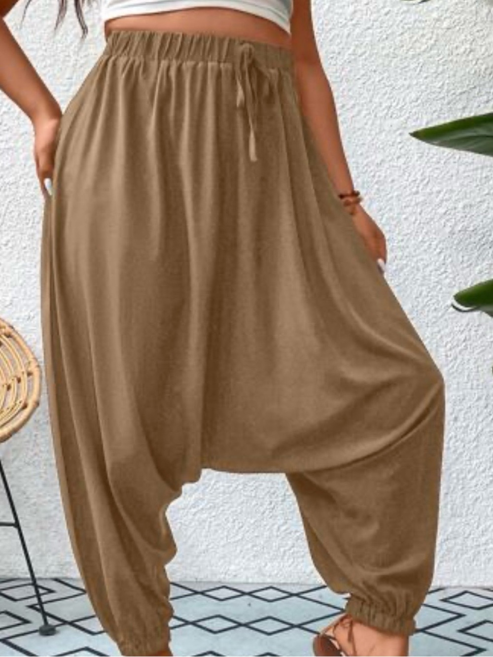 SHEIN brown Harem Drop-Crotch Joggers